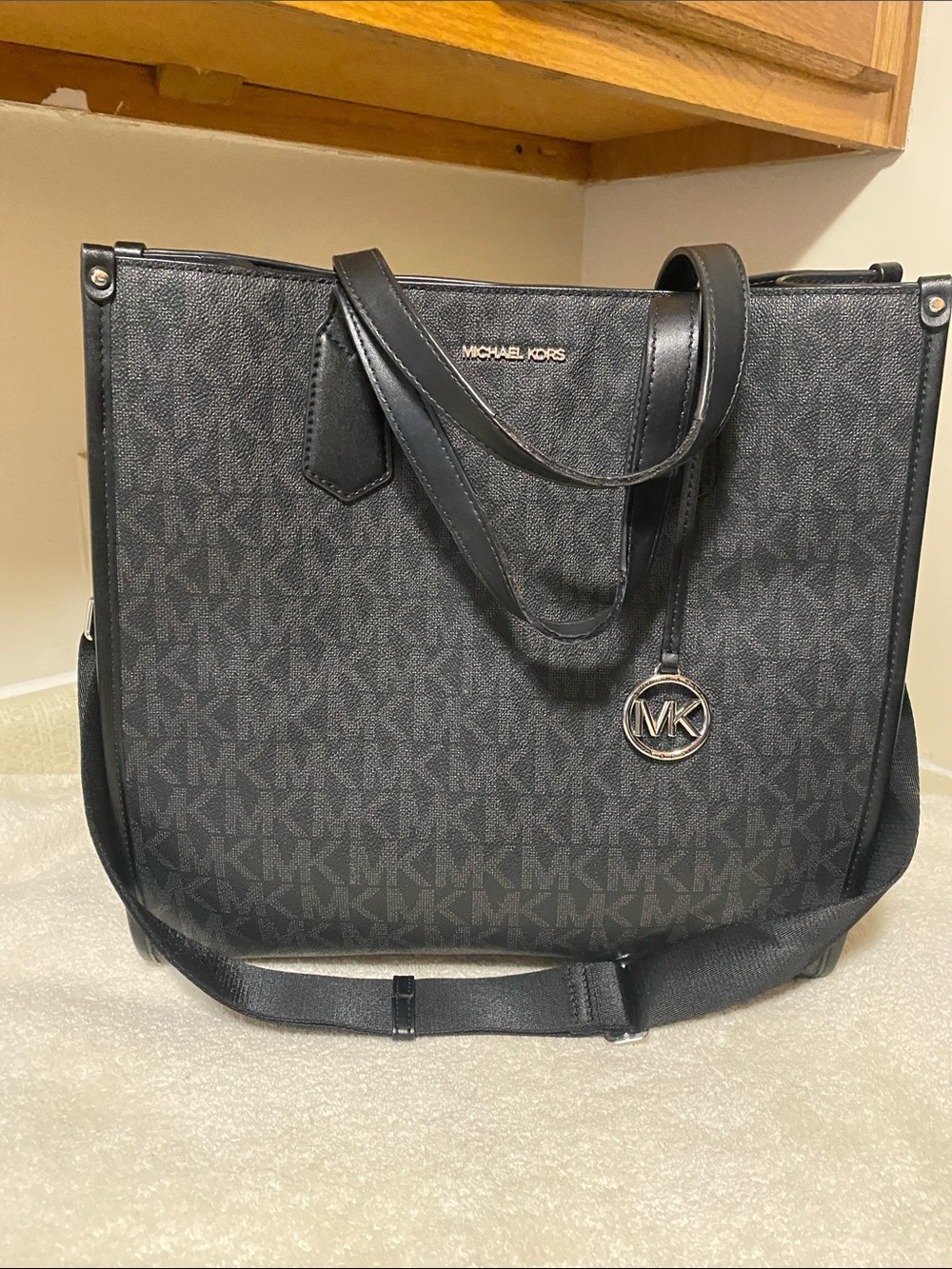 Michael Kors Black MK Monogram Tote with Gold Accent
